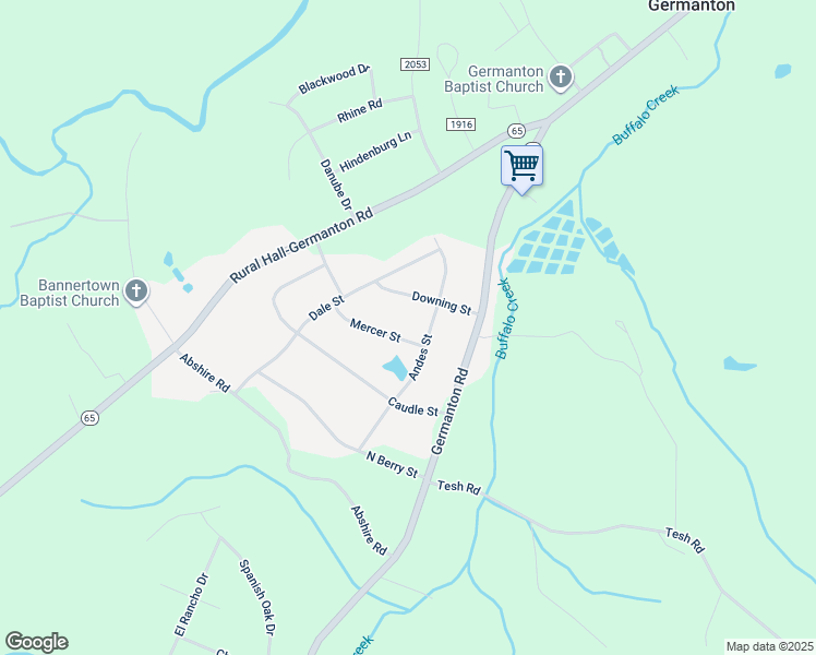 map of restaurants, bars, coffee shops, grocery stores, and more near 2549 Mercer Street in Germanton
