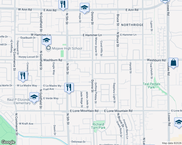 map of restaurants, bars, coffee shops, grocery stores, and more near 5108 1st Sun Street in North Las Vegas