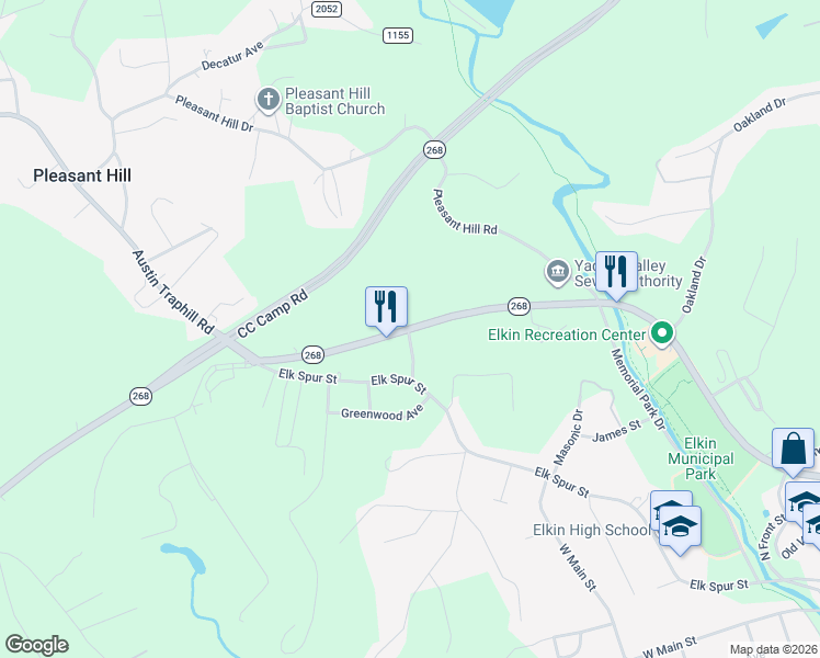 map of restaurants, bars, coffee shops, grocery stores, and more near 698 N Carolina 268 Business in Elkin
