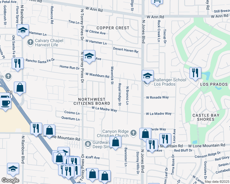 map of restaurants, bars, coffee shops, grocery stores, and more near 5041 Maverick Street in Las Vegas