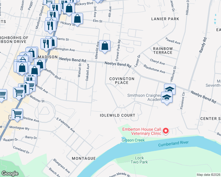 map of restaurants, bars, coffee shops, grocery stores, and more near 831 Idlewild Drive in Nashville
