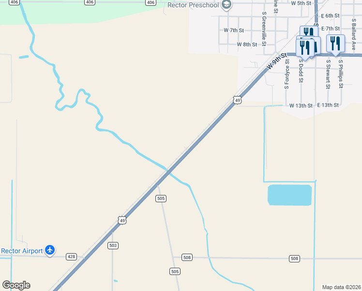 map of restaurants, bars, coffee shops, grocery stores, and more near 500 U.S. 49 in Rector