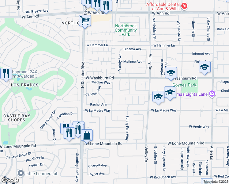 map of restaurants, bars, coffee shops, grocery stores, and more near 5108 Crystal Breeze Lane in North Las Vegas