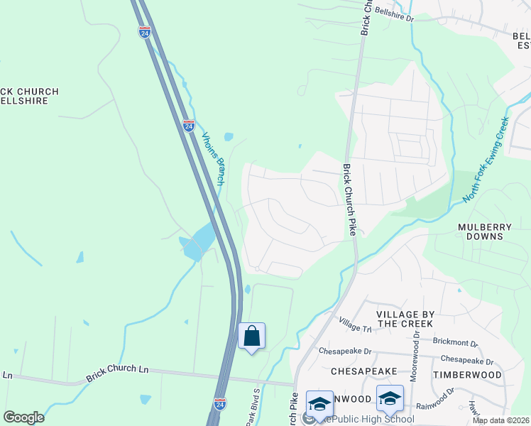 map of restaurants, bars, coffee shops, grocery stores, and more near Interstate 24 in Nashville