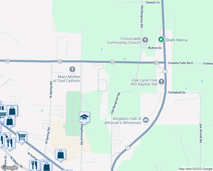 map of restaurants, bars, coffee shops, grocery stores, and more near Inman Road in Harrison