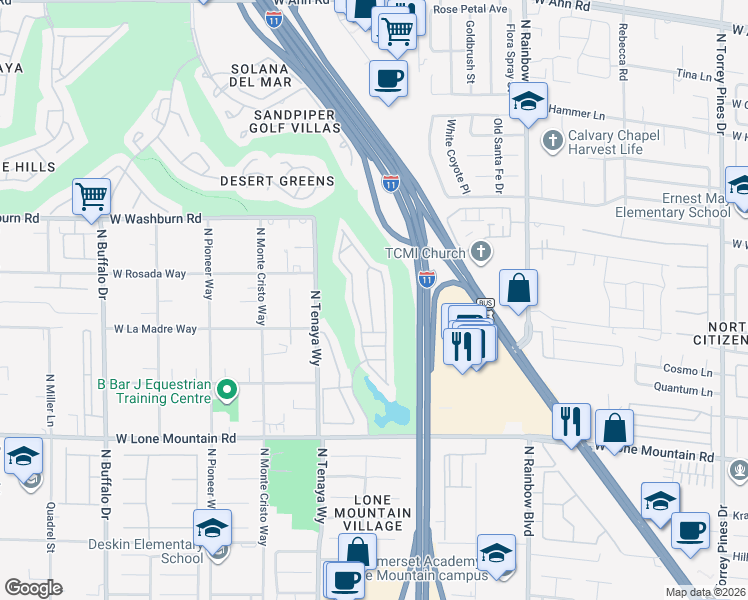 map of restaurants, bars, coffee shops, grocery stores, and more near 5024 Saint Annes Drive in Las Vegas