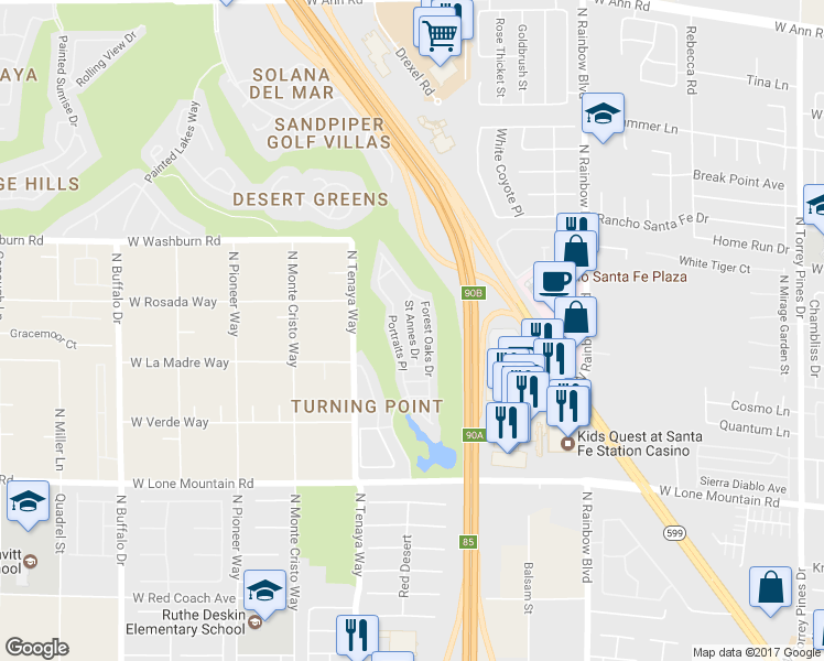 map of restaurants, bars, coffee shops, grocery stores, and more near 5028 Saint Annes Drive in Las Vegas