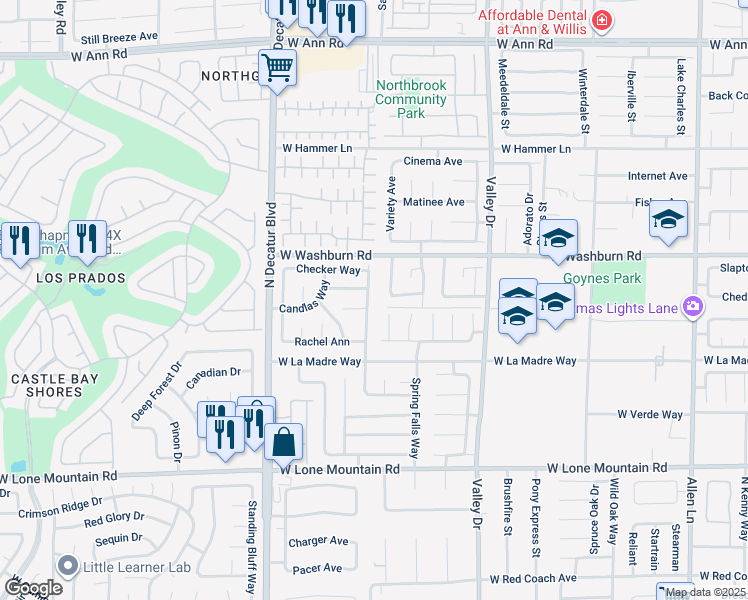 map of restaurants, bars, coffee shops, grocery stores, and more near 5108 Crystal Breeze Lane in North Las Vegas