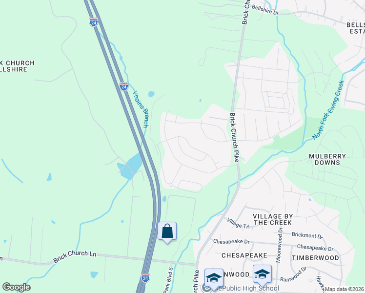 map of restaurants, bars, coffee shops, grocery stores, and more near 2624 Thornton Grove Boulevard in Nashville