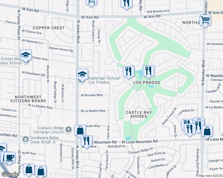 map of restaurants, bars, coffee shops, grocery stores, and more near 5617 Beach Mill Way in Las Vegas