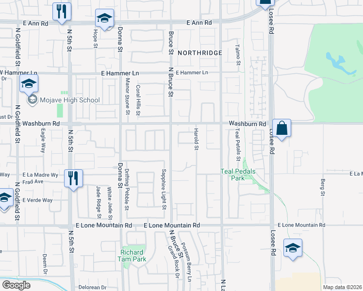 map of restaurants, bars, coffee shops, grocery stores, and more near 5108 Shockwave Court in North Las Vegas