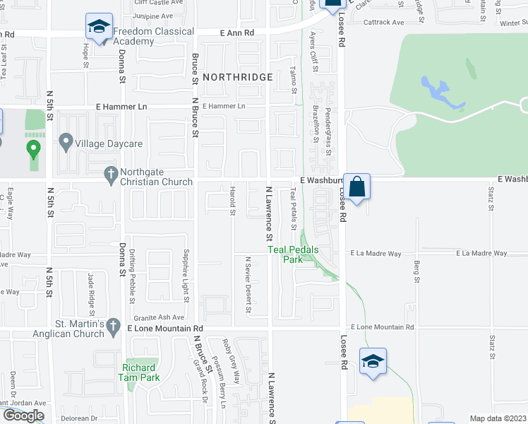 map of restaurants, bars, coffee shops, grocery stores, and more near 5109 Lawrence Street in North Las Vegas