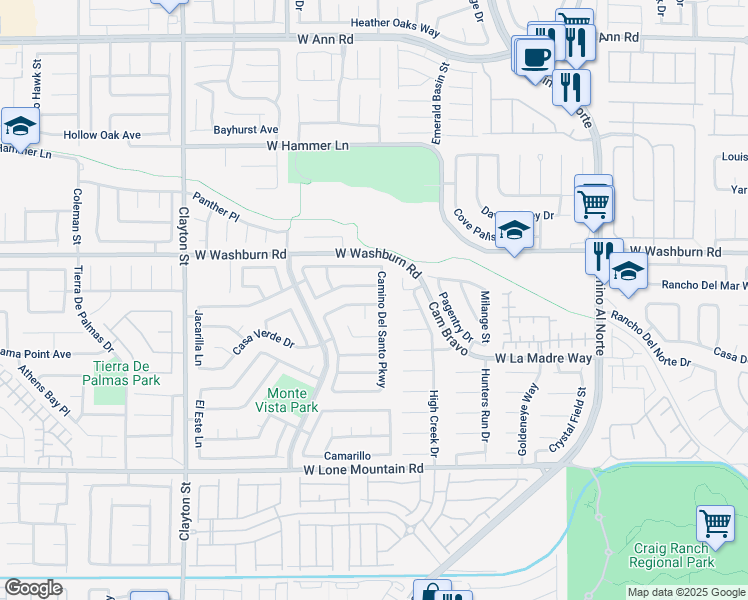 map of restaurants, bars, coffee shops, grocery stores, and more near 1516 Rio Bravo Drive in North Las Vegas