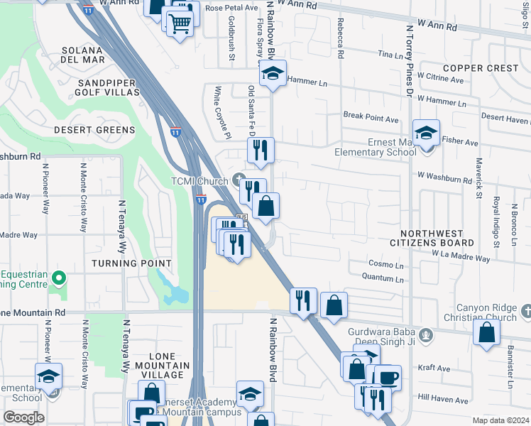 map of restaurants, bars, coffee shops, grocery stores, and more near 5031 North Rainbow Boulevard in Las Vegas