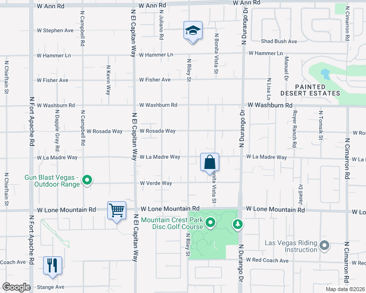 map of restaurants, bars, coffee shops, grocery stores, and more near 8620 West La Madre Way in Las Vegas
