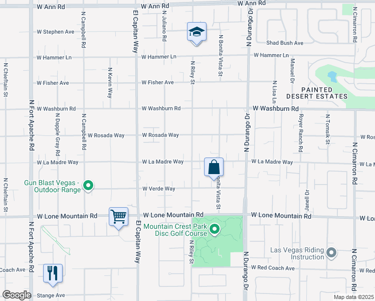 map of restaurants, bars, coffee shops, grocery stores, and more near 8620 West La Madre Way in Las Vegas