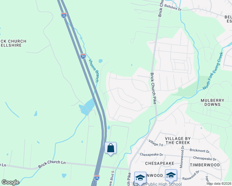 map of restaurants, bars, coffee shops, grocery stores, and more near Interstate 24 in Nashville