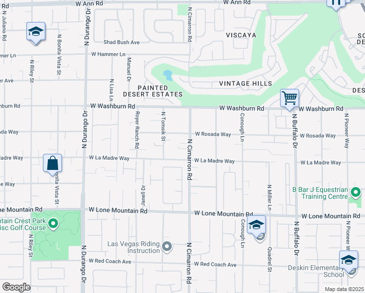 map of restaurants, bars, coffee shops, grocery stores, and more near 5000 North Cimarron Road in Las Vegas