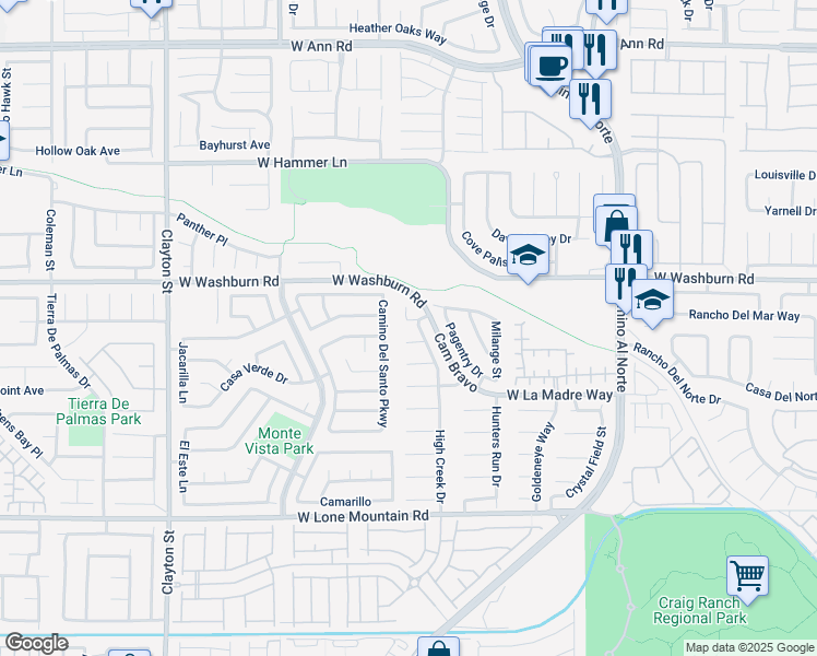 map of restaurants, bars, coffee shops, grocery stores, and more near 5132 High Sage Court in North Las Vegas