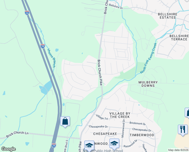 map of restaurants, bars, coffee shops, grocery stores, and more near 1013 Cone Boulevard in Nashville