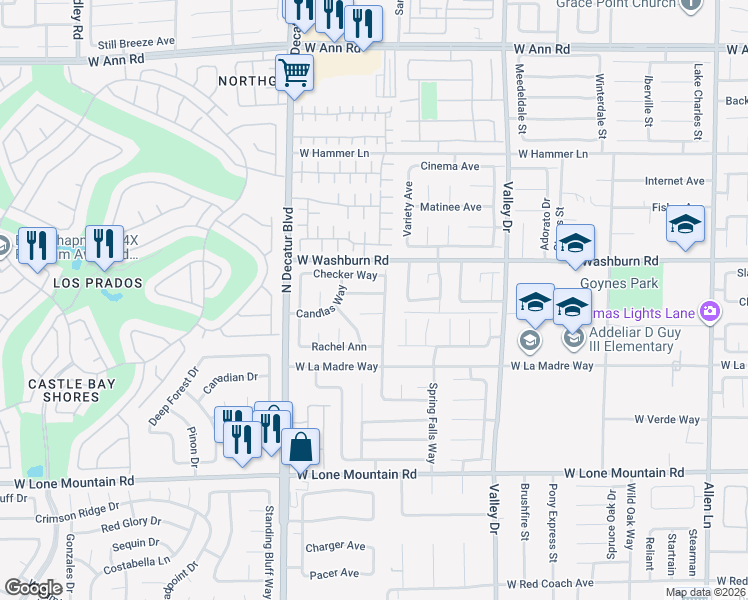 map of restaurants, bars, coffee shops, grocery stores, and more near 5132 Crystal Breeze Lane in North Las Vegas