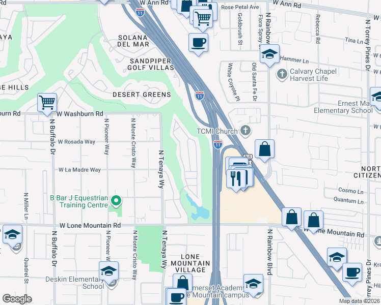 map of restaurants, bars, coffee shops, grocery stores, and more near 5100 Portraits Place in Las Vegas