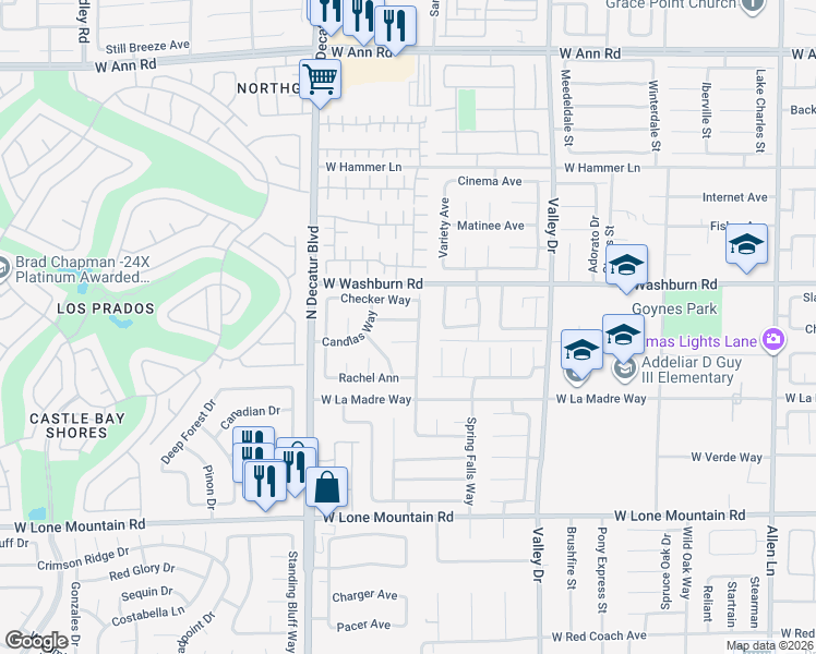 map of restaurants, bars, coffee shops, grocery stores, and more near 5132 Crystal Breeze Lane in North Las Vegas