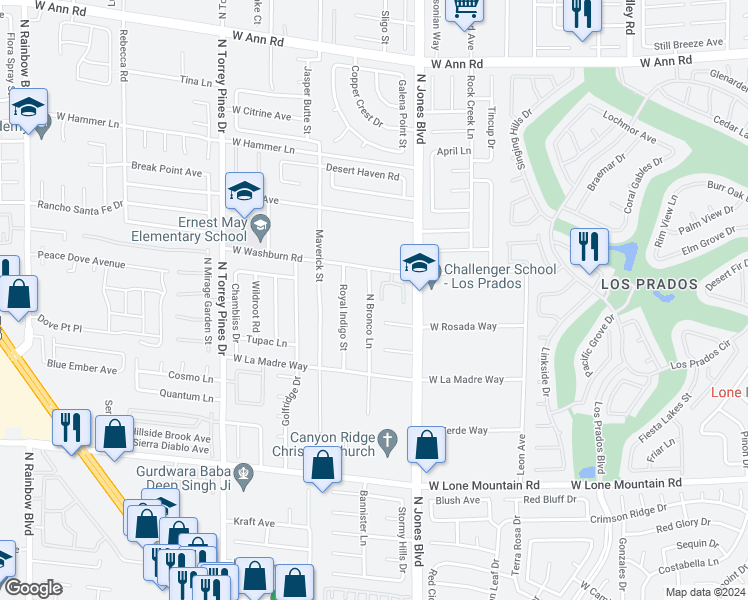 map of restaurants, bars, coffee shops, grocery stores, and more near 5113 Ackaburg Court in Las Vegas