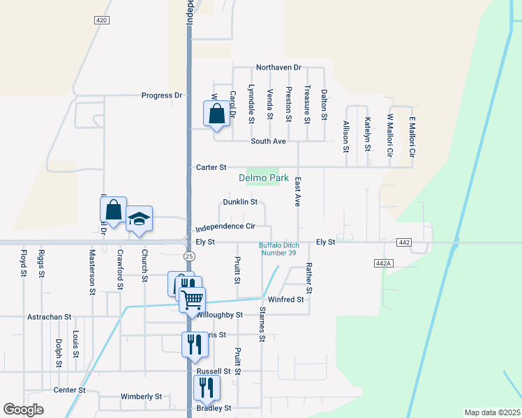 map of restaurants, bars, coffee shops, grocery stores, and more near 1932 East Dunklin Street in Kennett