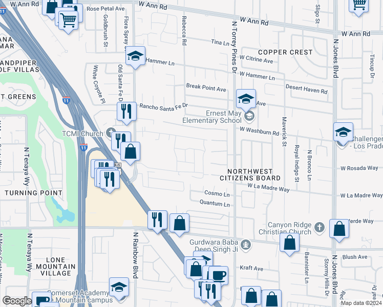 map of restaurants, bars, coffee shops, grocery stores, and more near 5079 Serene Skies Street in Las Vegas
