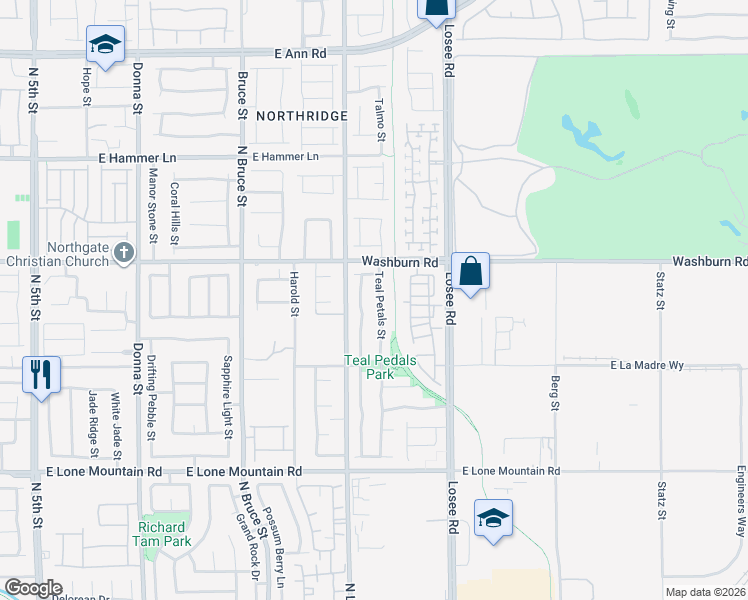 map of restaurants, bars, coffee shops, grocery stores, and more near 5113 Teal Petals Street in North Las Vegas