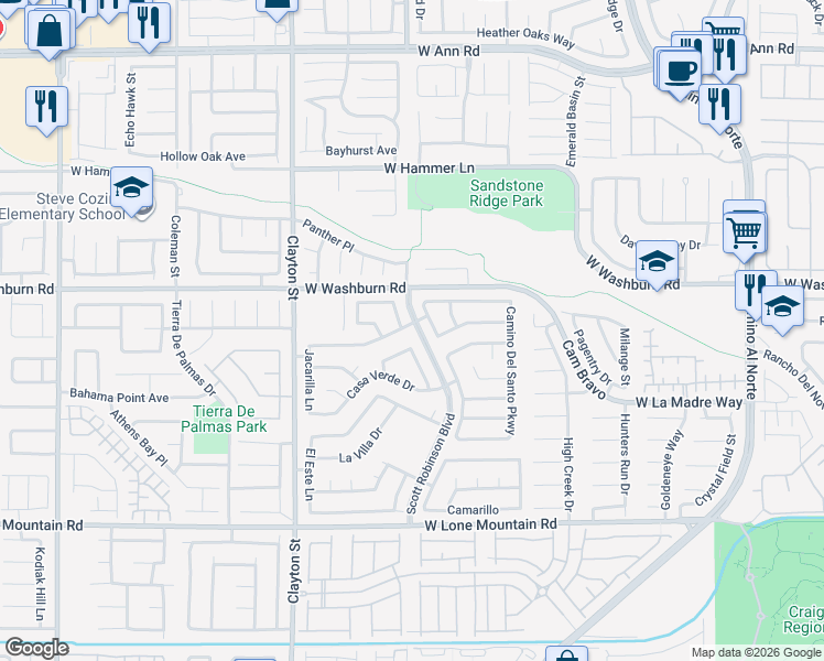 map of restaurants, bars, coffee shops, grocery stores, and more near 5124 Palo Pinto Lane in North Las Vegas