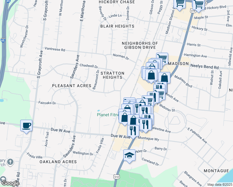 map of restaurants, bars, coffee shops, grocery stores, and more near 403 Barbara Drive in Nashville