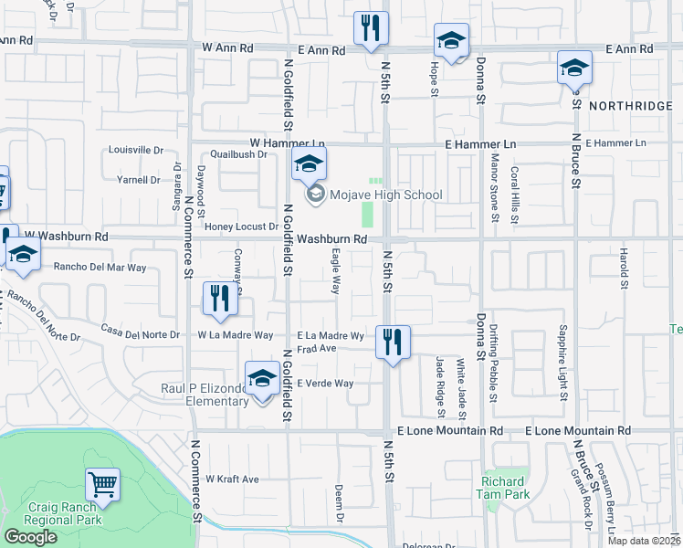 map of restaurants, bars, coffee shops, grocery stores, and more near 5124 Jurupa Court in North Las Vegas