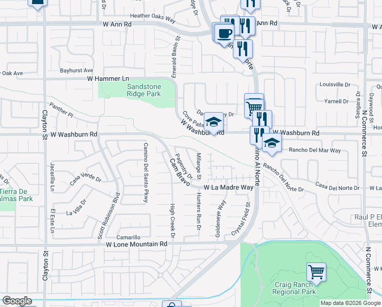 map of restaurants, bars, coffee shops, grocery stores, and more near 1250 Taramar Street in North Las Vegas