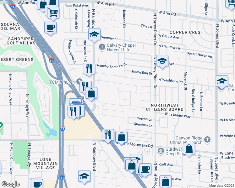 map of restaurants, bars, coffee shops, grocery stores, and more near 5050 North Rainbow Boulevard in Las Vegas