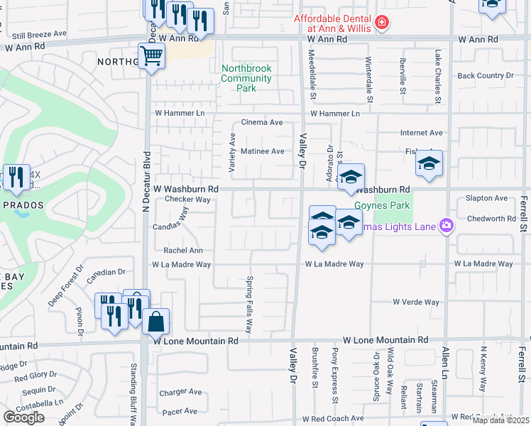 map of restaurants, bars, coffee shops, grocery stores, and more near 5121 Coral Beach Street in North Las Vegas