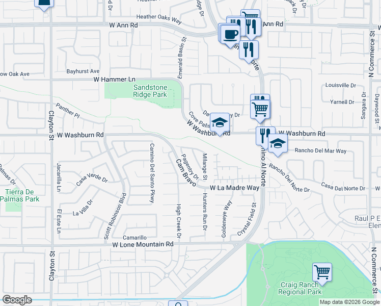 map of restaurants, bars, coffee shops, grocery stores, and more near 1316 Seaside Drive in North Las Vegas