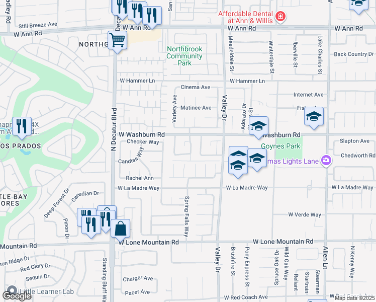 map of restaurants, bars, coffee shops, grocery stores, and more near 5119 Waving Flower Drive in North Las Vegas
