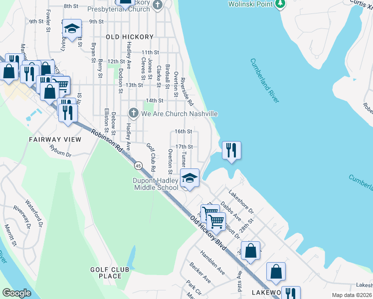 map of restaurants, bars, coffee shops, grocery stores, and more near 1609 Turner Street in Nashville