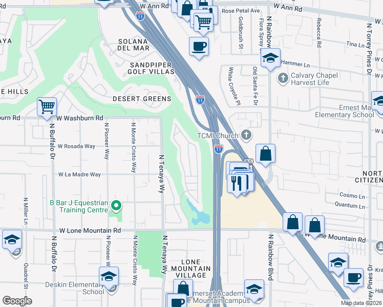 map of restaurants, bars, coffee shops, grocery stores, and more near 5100 Portraits Place in Las Vegas