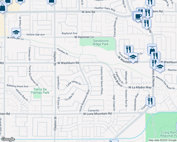 map of restaurants, bars, coffee shops, grocery stores, and more near 5115 El Nino in North Las Vegas