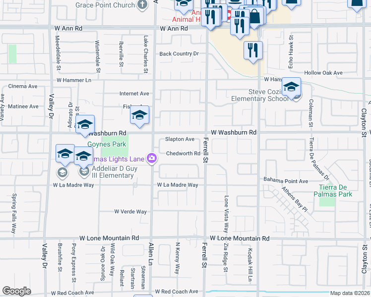 map of restaurants, bars, coffee shops, grocery stores, and more near 5120 Wedmore Court in North Las Vegas