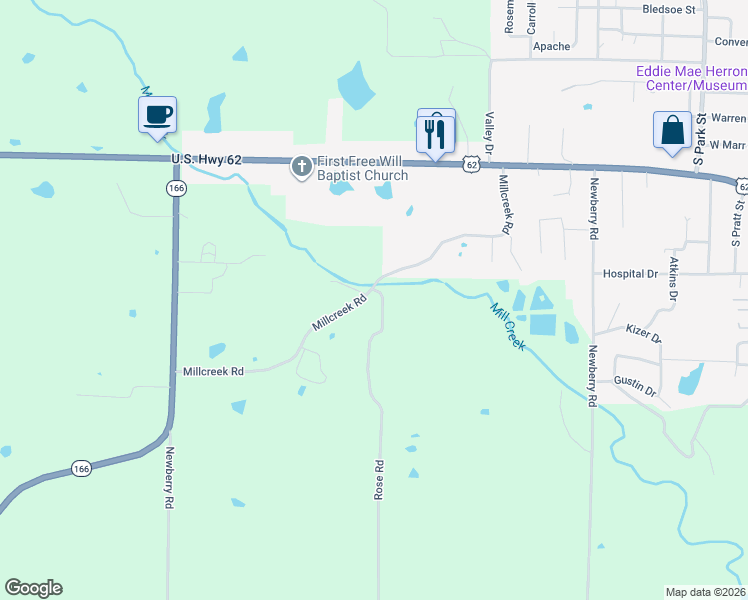 map of restaurants, bars, coffee shops, grocery stores, and more near 2-350 Rose Road in Pocahontas