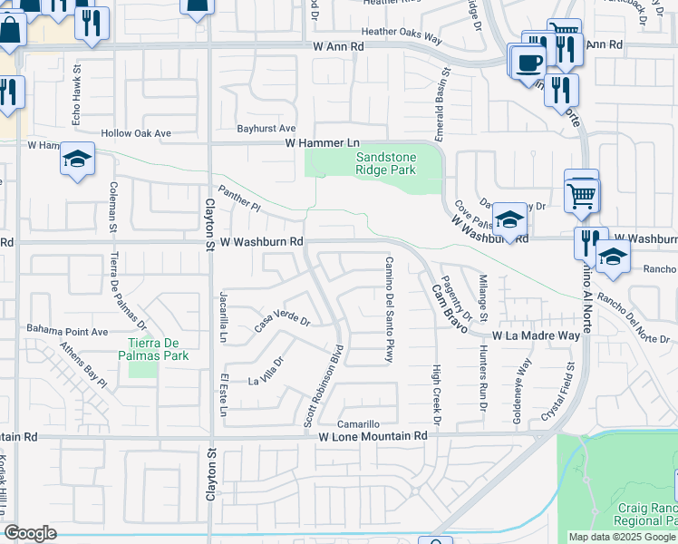map of restaurants, bars, coffee shops, grocery stores, and more near 5115 El Nino in North Las Vegas