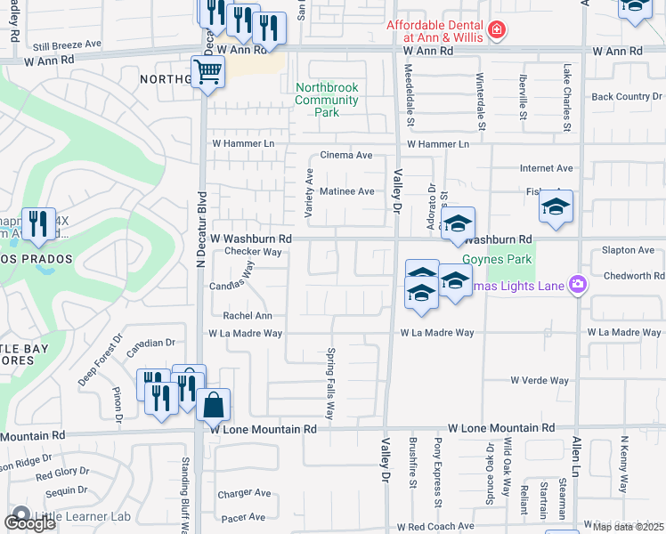 map of restaurants, bars, coffee shops, grocery stores, and more near 5119 Waving Flower Drive in North Las Vegas