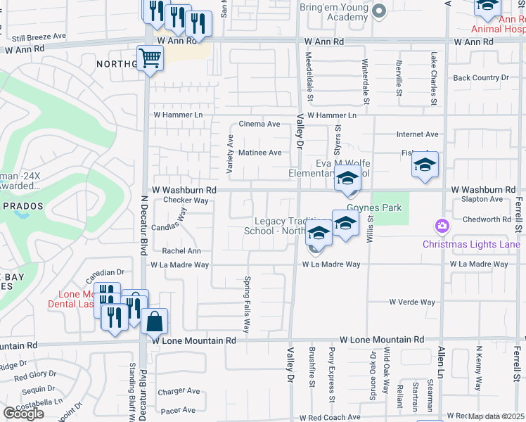 map of restaurants, bars, coffee shops, grocery stores, and more near 5125 Coral Beach Street in North Las Vegas