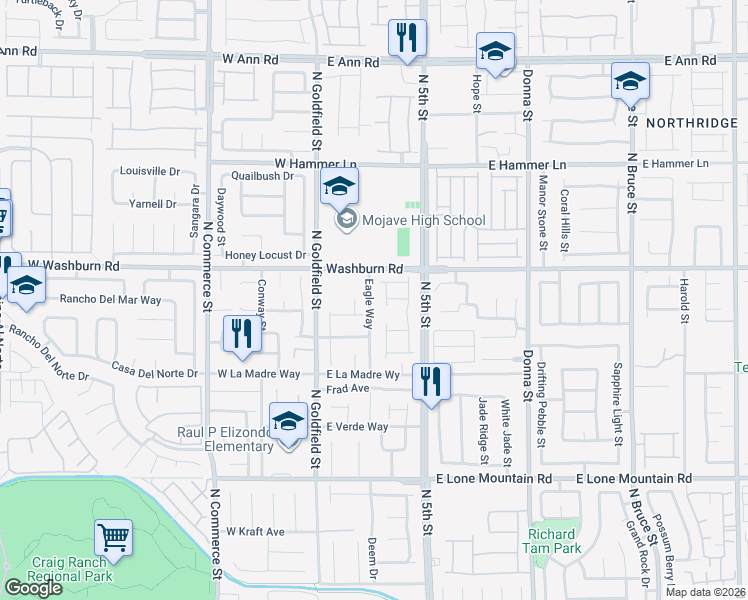 map of restaurants, bars, coffee shops, grocery stores, and more near 5124 Jurupa Court in North Las Vegas
