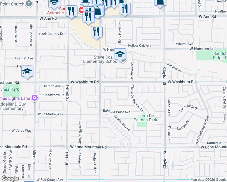 map of restaurants, bars, coffee shops, grocery stores, and more near 2622 Tahiti Isle Avenue in North Las Vegas