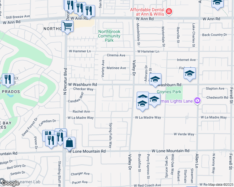map of restaurants, bars, coffee shops, grocery stores, and more near 5125 Coral Beach Street in North Las Vegas